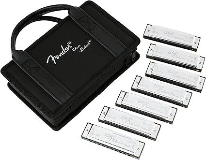 Fender Blues Deluxe Harmonica, Pack of 7 with case (Keys C, G, A, D, F, E, B Flat)