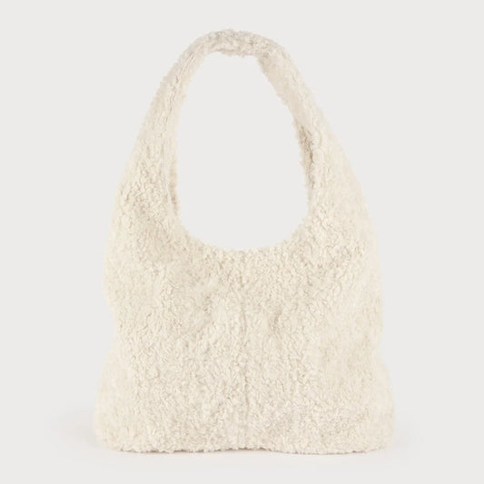 Sherpa Shoulder Bag w/ Snap Closure Cream