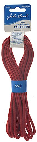 Craft Paracord 16ft (4.8m) 4mm Red