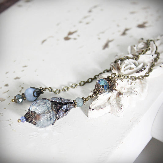 Circa 1890 - Vintage Style Frosted Blue Acanthus Leaf Pendulum