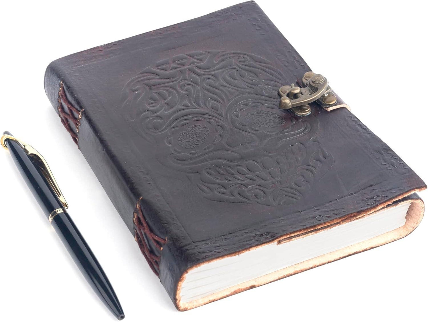 Leather Journal Diary Skull Vintage Antique Handmade Notebook Sketchpad Notepad Gift for Men Women 7X5 Inches Brown