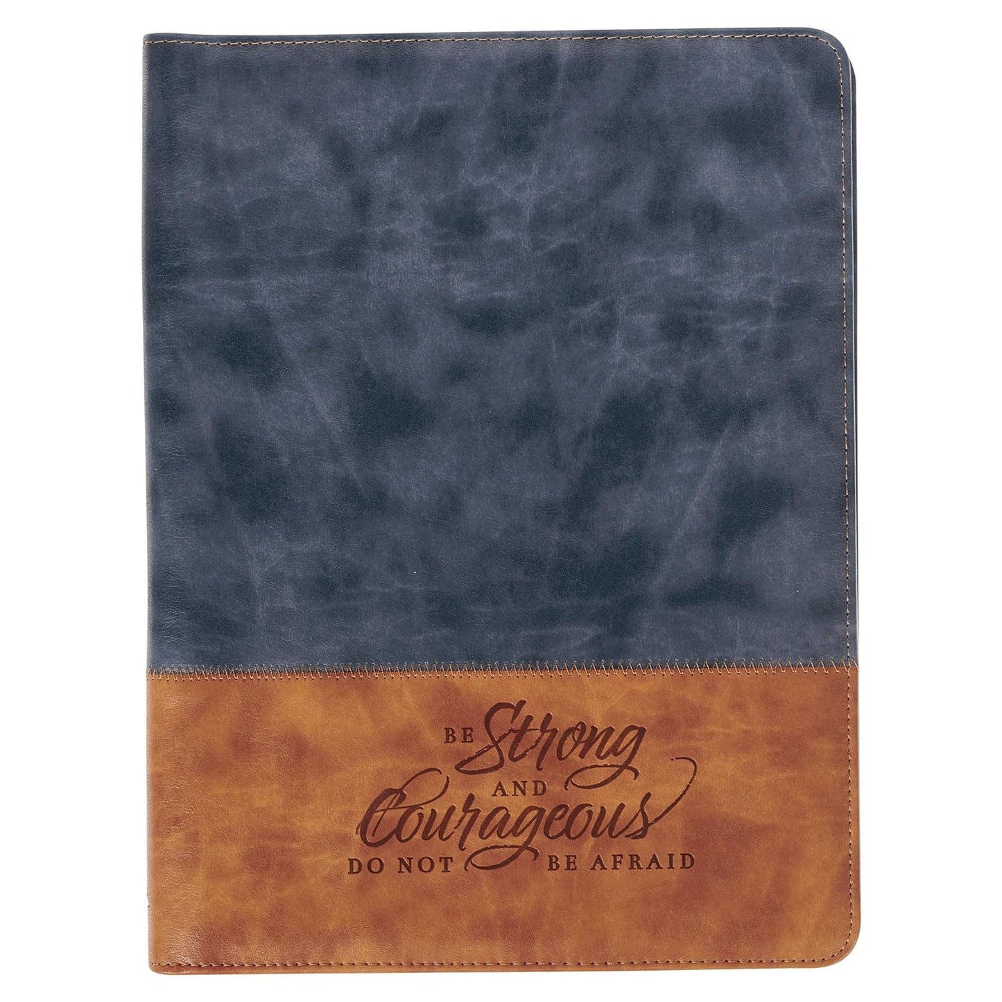 'Be Strong & Courageous' Josh 1:9, Navy/ Brown Padfolio