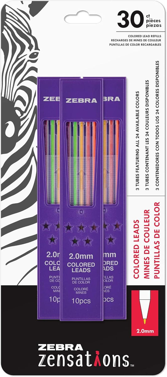 Zebra Pen Zensations Mechanical Assorted Coloured Pencil Lead Refill, 2.0mm, 30 Count