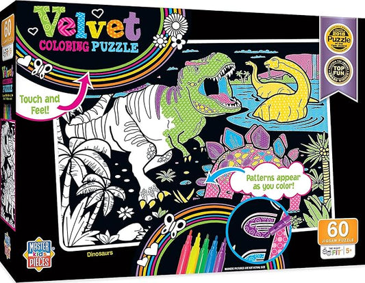 MasterPieces 60 Piece Jigsaw Puzzle for Kids - Dinosaur Velvet Coloring - 14"x19"