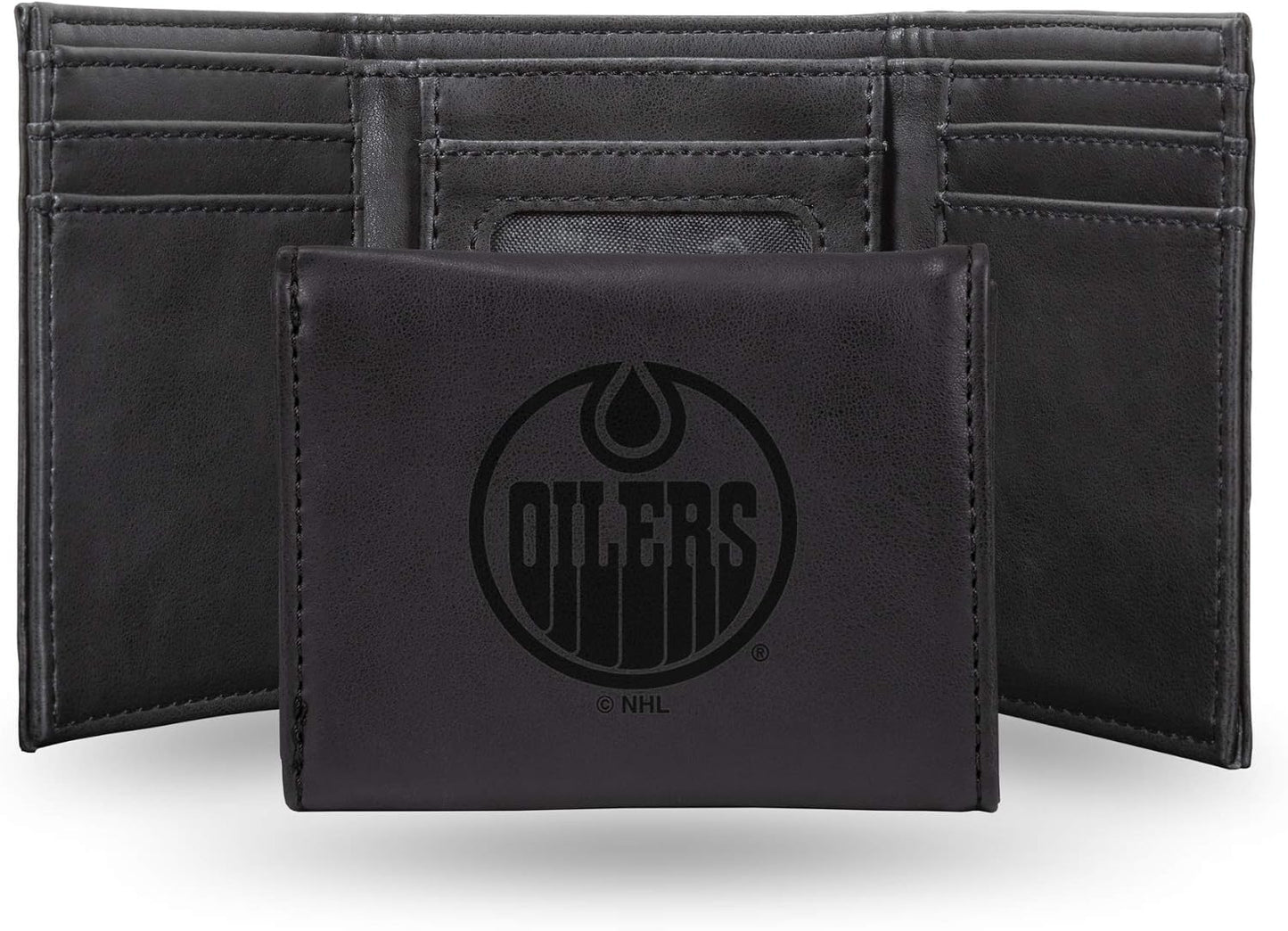 Edmonton Oilers Tri Fold Wallet - Black Leather