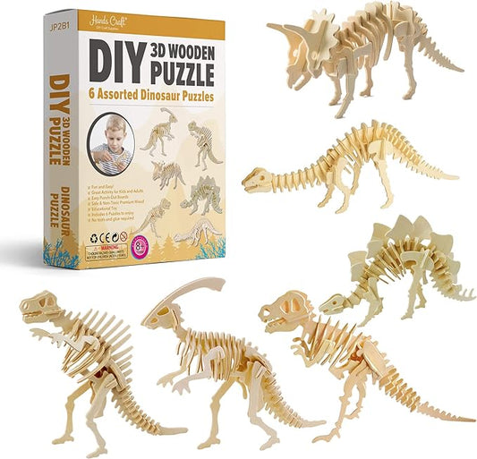 Dinosaurs - 6 Assorted 3D Wooden Puzzles