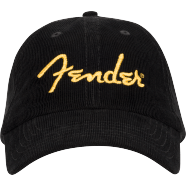 Fender® Gold Spaghetti Logo Corduroy Baseball Hat Black, One Size