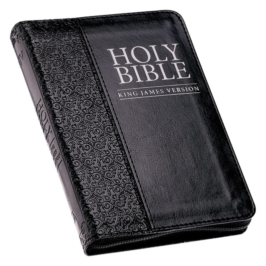 KJV Bible Black Zipper Faux Leather Compact