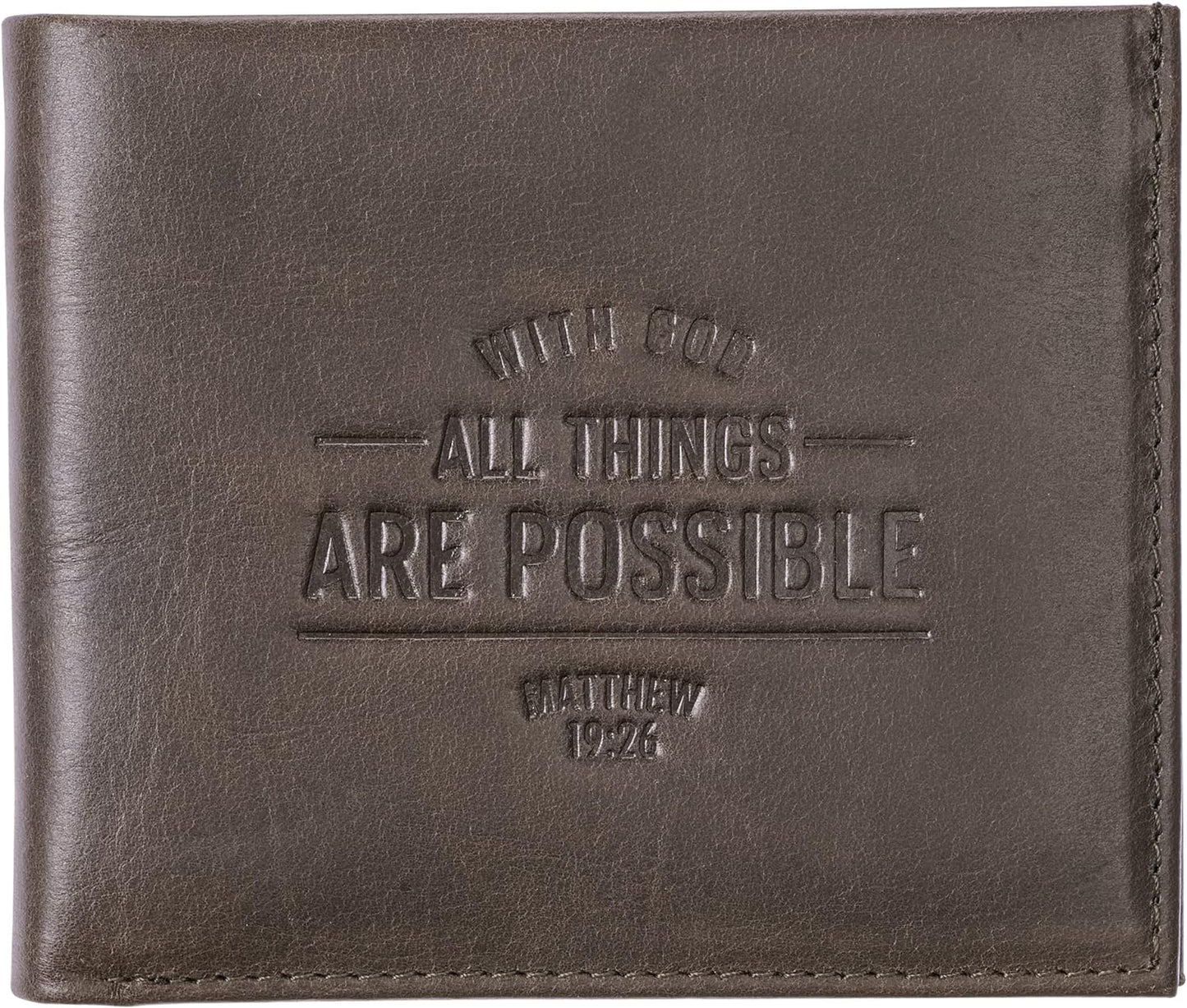 'With God All Things Are Possible' Matthew 19:26 Brown Genuine Leather Wallet