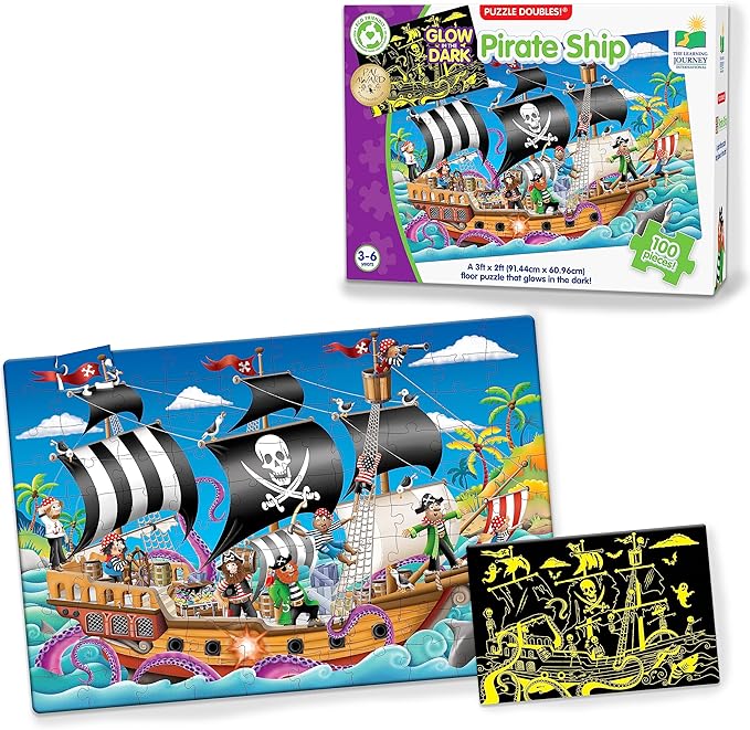 The Learning Journey Puzzle Doubles Glow In The Dark - Pirate Ship - 100 Piece Glow In The Dark Preschool Puzzle (3' X 2') - Educational Gifts for Boys & Girls Ages 3 & Up, Multi (113851)