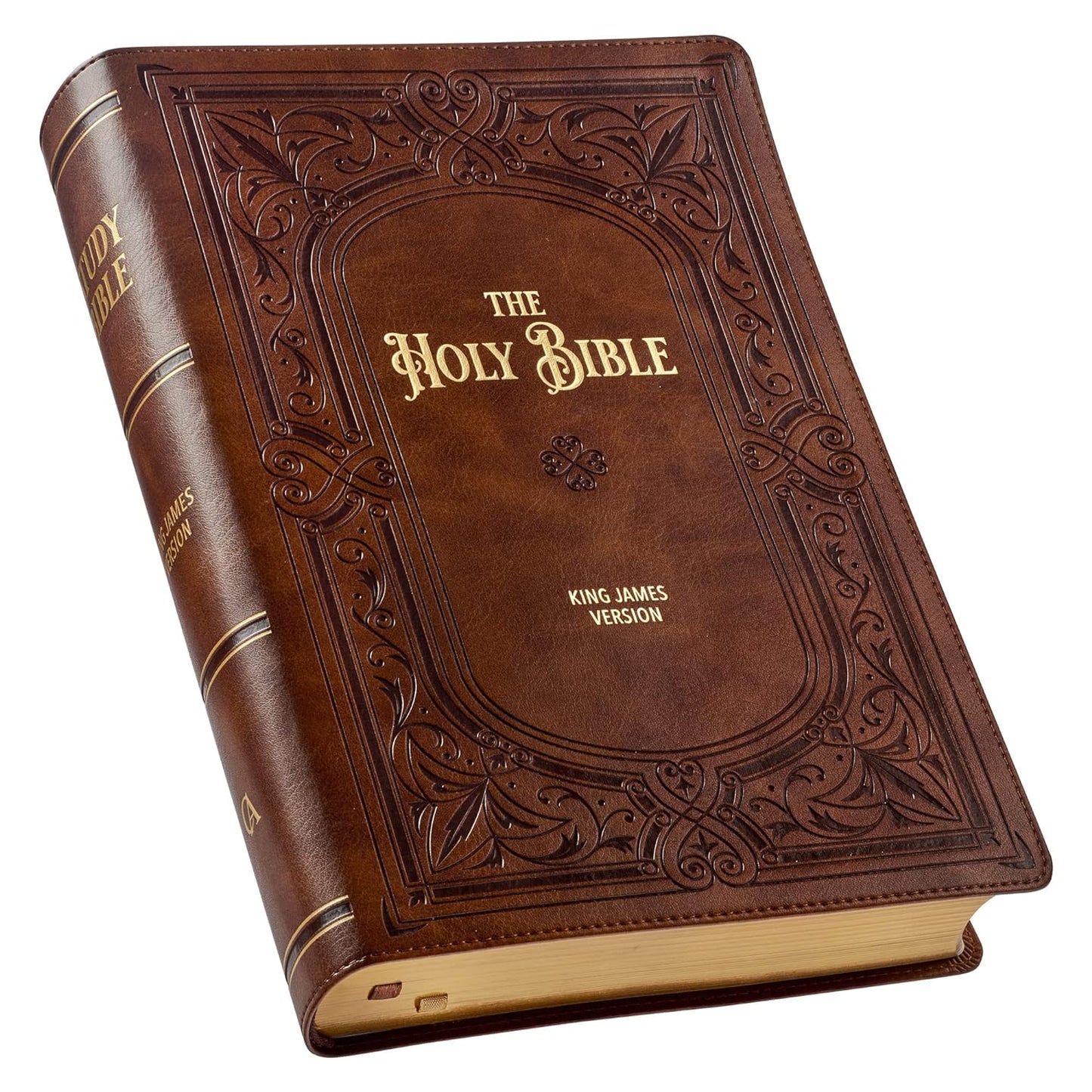 KJV Study Bible Giant Print, Thumb Tabs, Faux Leather Saddle Tan Framed