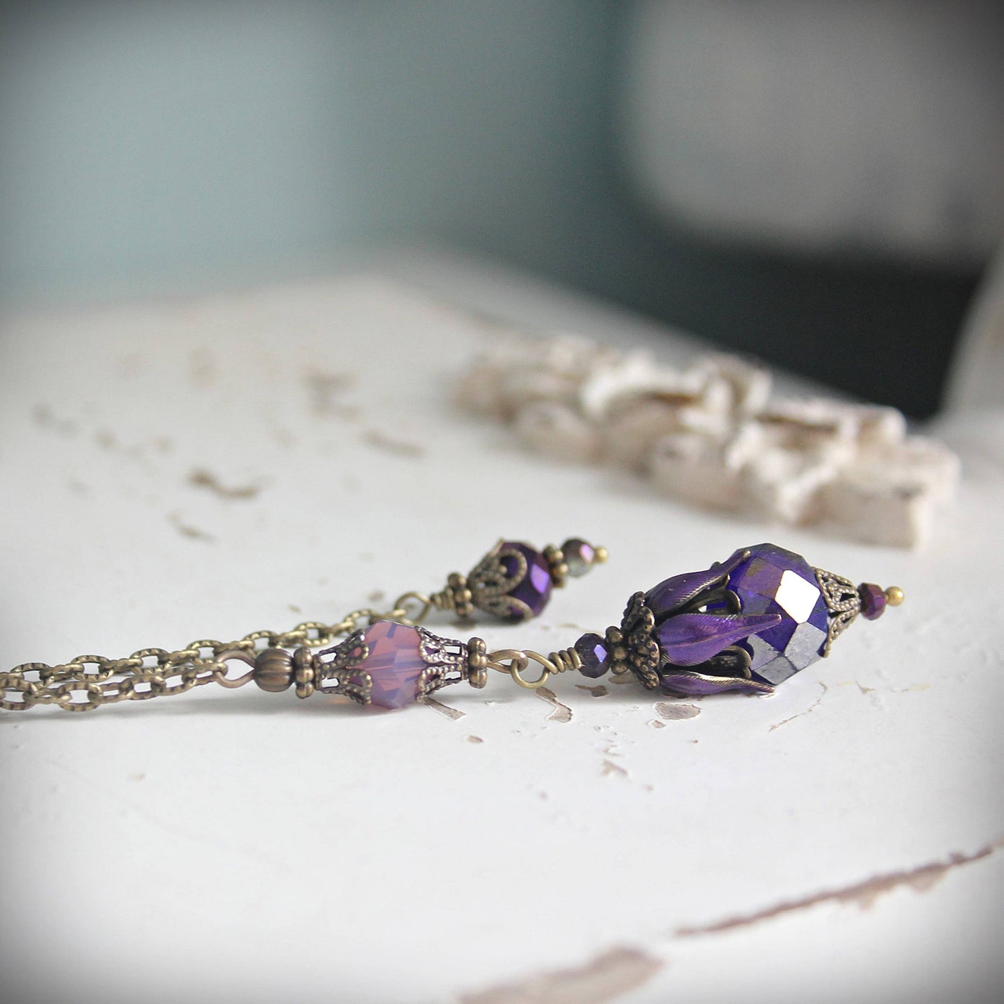 Circa 1890 - Vintage Style Cyclamen & Royal Purple Foliate Pendulum