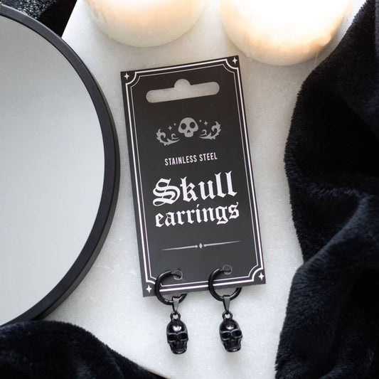 Something Different : Black Stainless Steel Skull Earrings