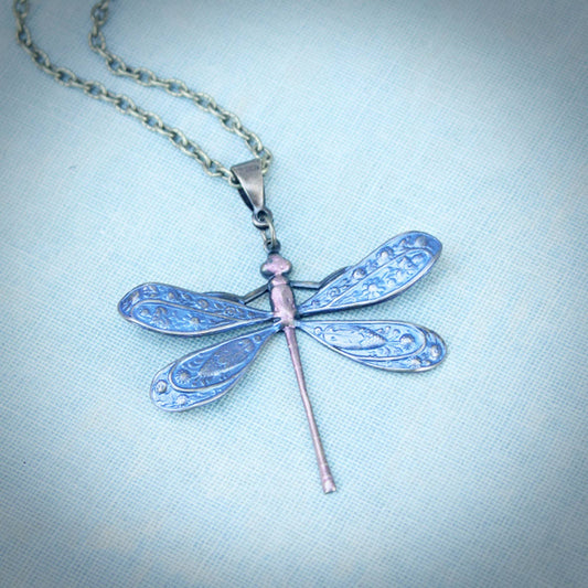 Circa 1890 - Mystic Blue Art Nouveau Dragonfly Pendant