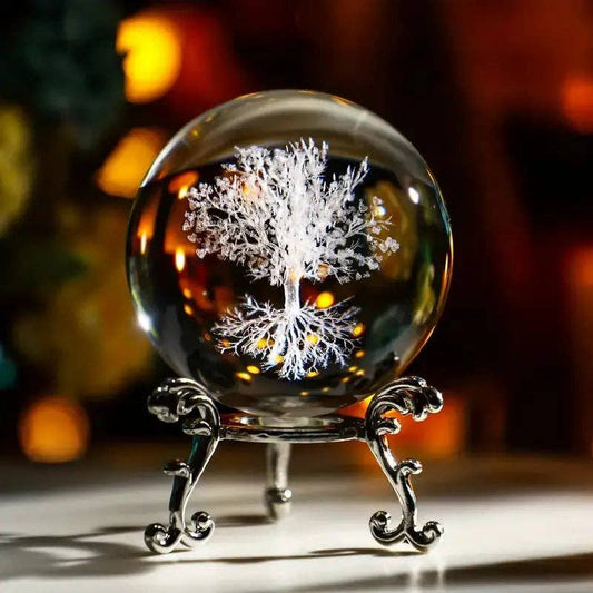 Arômes & Évasions : Home Decor -Crystal Ball on Led Stand -Carved Tree of Life