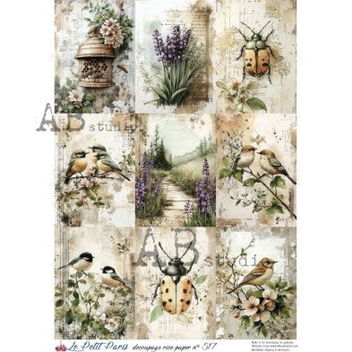 AB Studios - Garden Bird and Ladybug Illustration A4 Rice Paper
