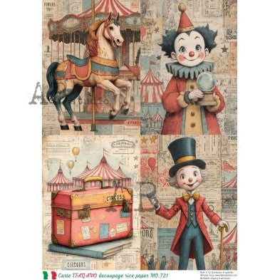 Ab Studios - Vintage Circus Clown and Carousal A4 Rice Paper