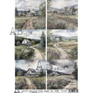 AB Studios - Rustic Country Landscape Panel A4 Rice Decoupage Paper