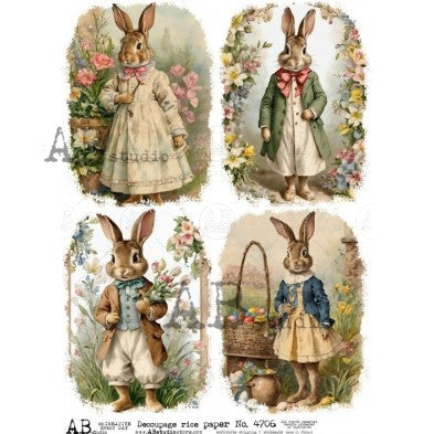 AB Studios - Vintage Dressed Bunny Illustration A4 Rice Paper