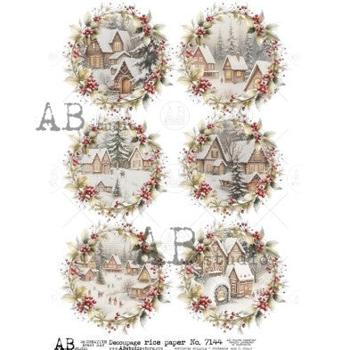 AB Studios - Winter Village Wreath Medallion A4 Rice Paper