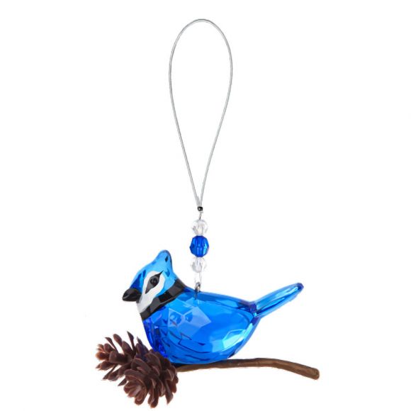 Acrylic 3.5" Winter Pine Cone Bluejay