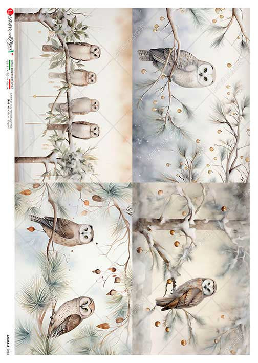 Paper Designs - Four owl Scenes A3 Rice Paper