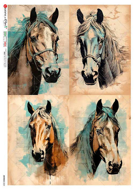 Paper Designs - 4 Horse Sketches A4 Rice Paper