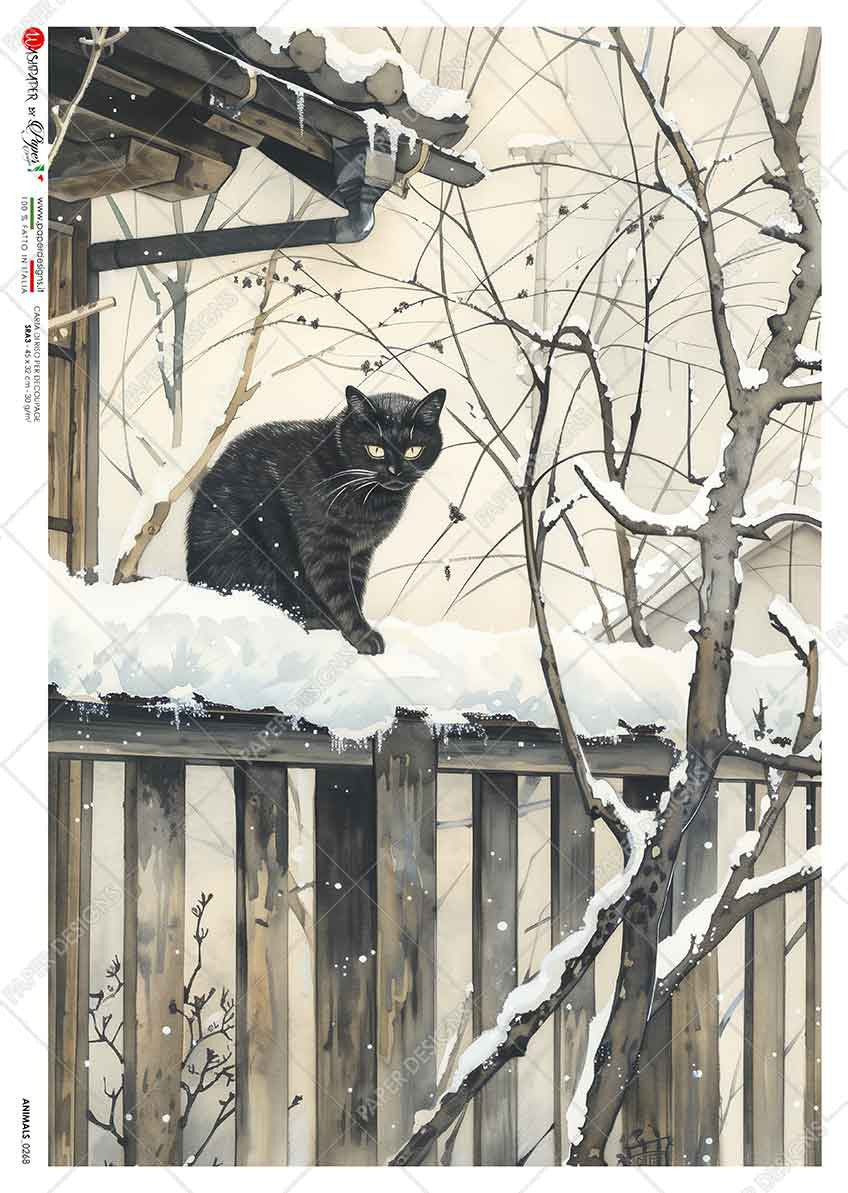 Paper Designs - Cat on a Ledge In the Snow A4 Rice Paper