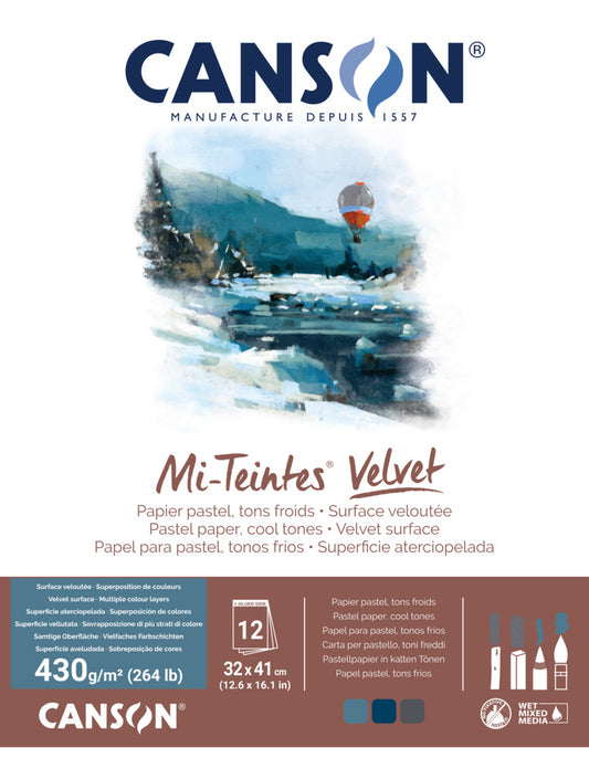 Canson - Mi-Teintes Velvet Pastel Paper Pad 12x16" - Cool Tones