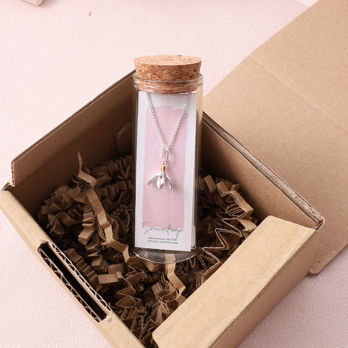 Snowdrop, January Birth Flower Necklace