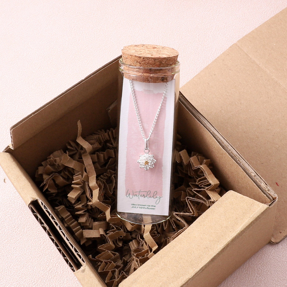 Waterlily, July Birth Flower Necklace