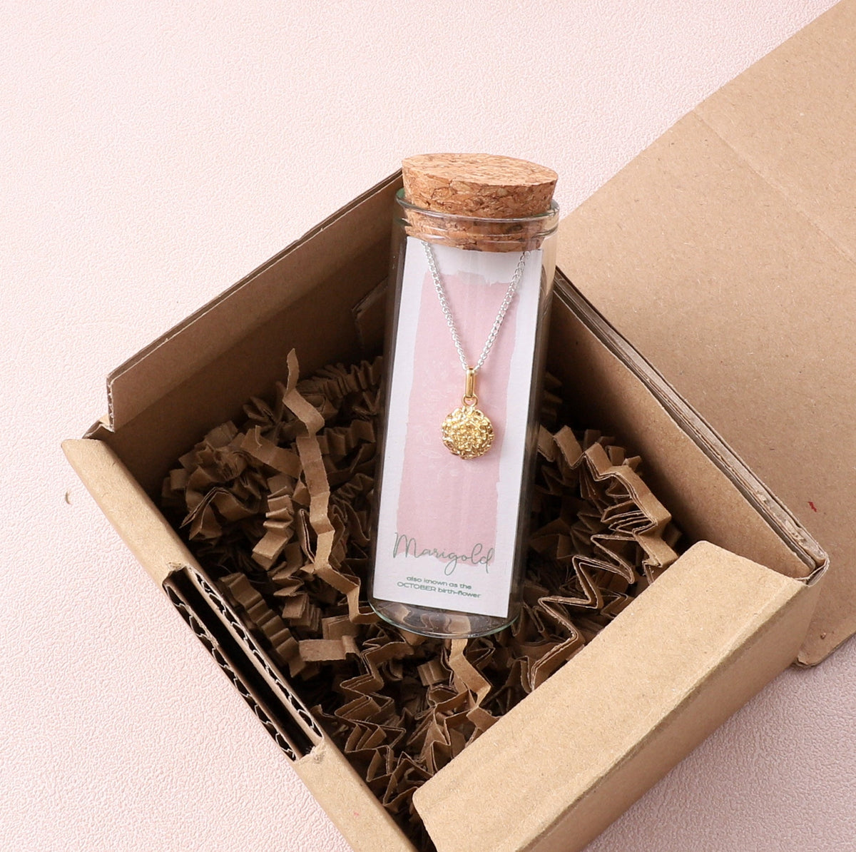 Marigold, October Birth Flower Necklace