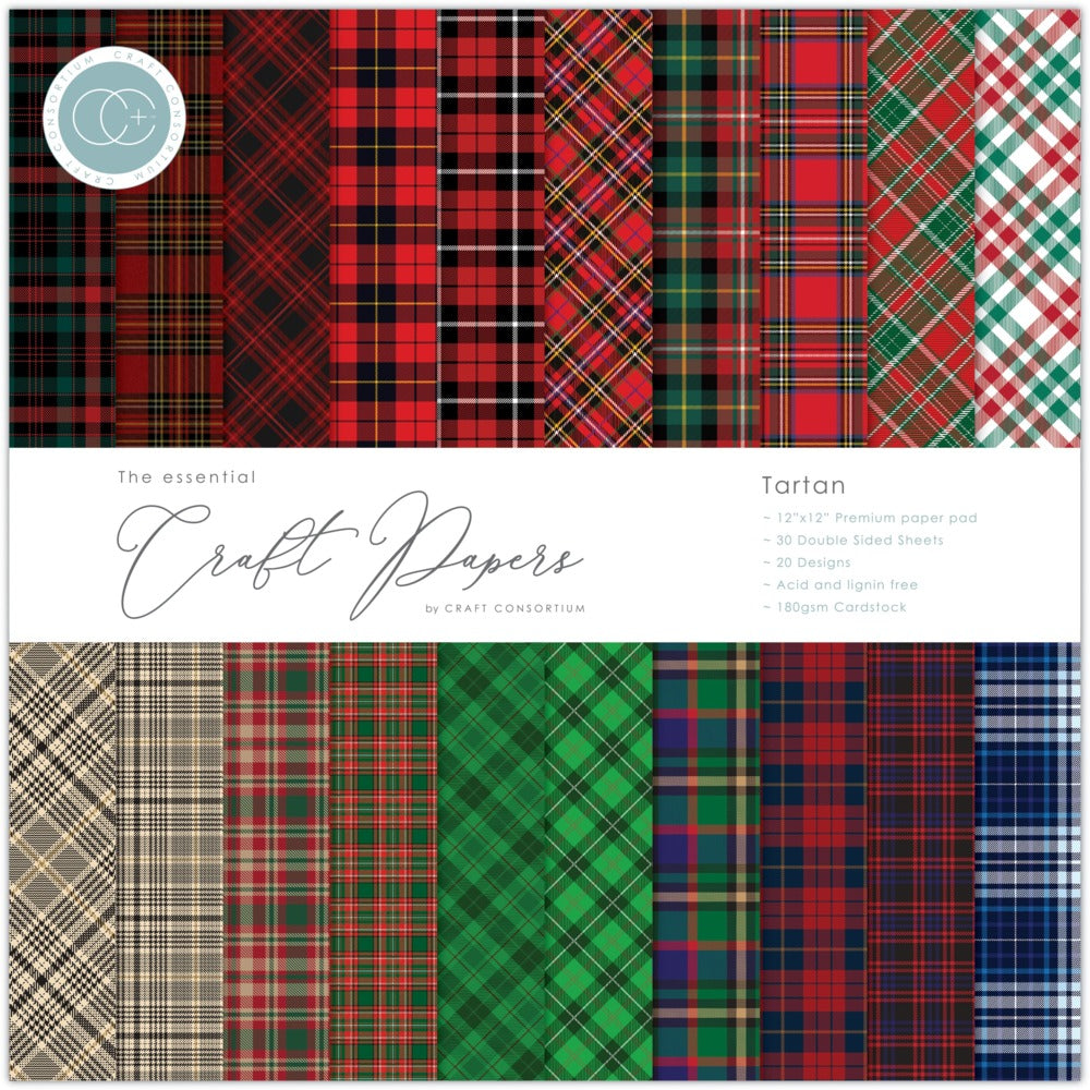Craft Consortium - Essential Craft Papers Pad - Tartan 12x12"