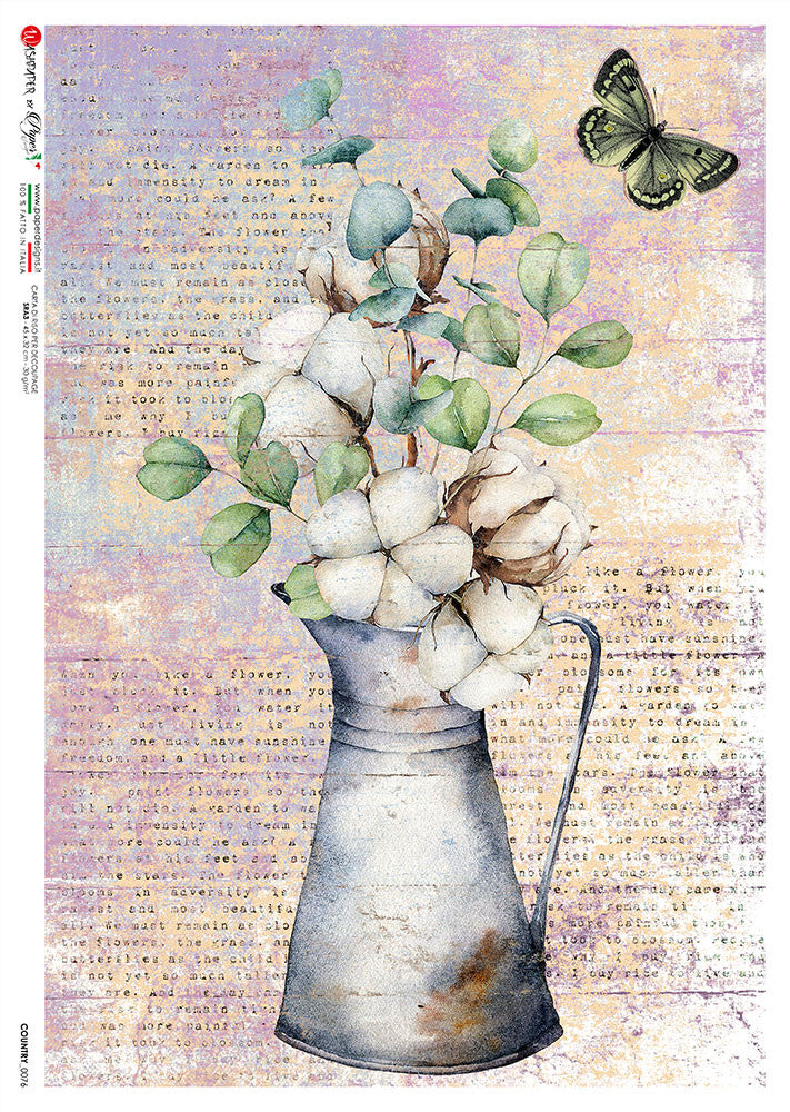 Paper Designs - White Flowers in a Vase A4 Rice Paper