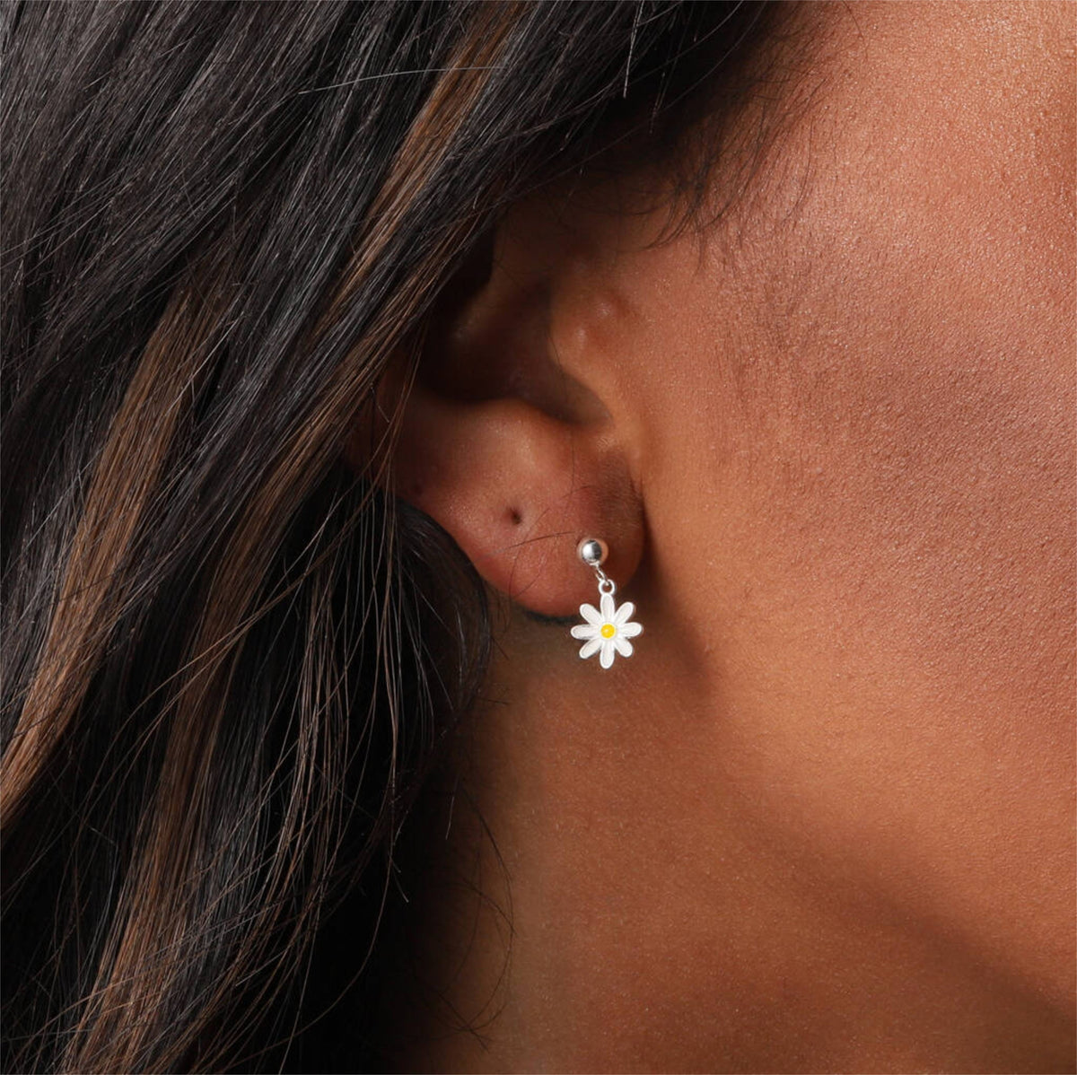Just Bloom Hanging Daisy Earring Silver
