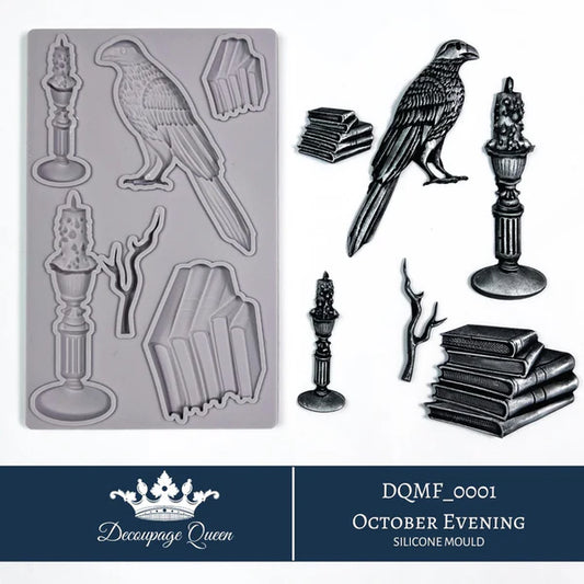 Decoupage Queen October Evening Silicone Mould LIMITED EDITION - Raven and Books