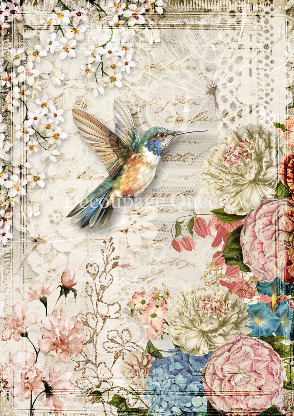 Decoupage Queen - Flowers and Lace A4 8.5x11.7" Rice Paper