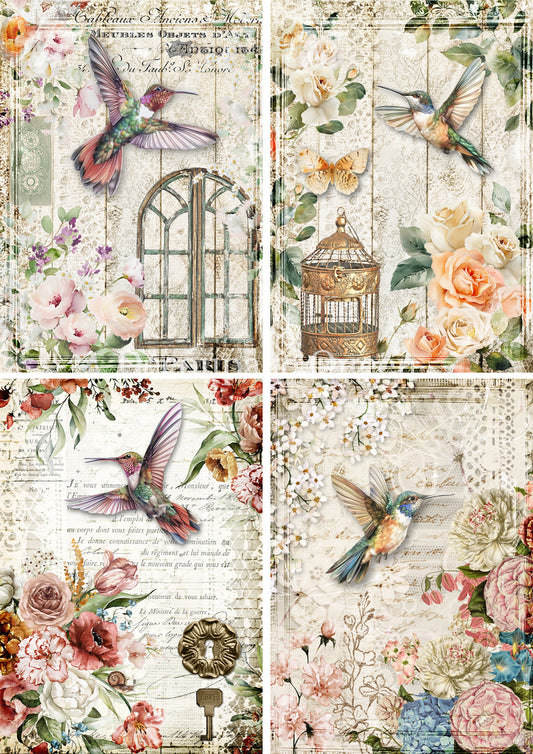 Decoupage Queen A4 Hummingbird 4 Pack