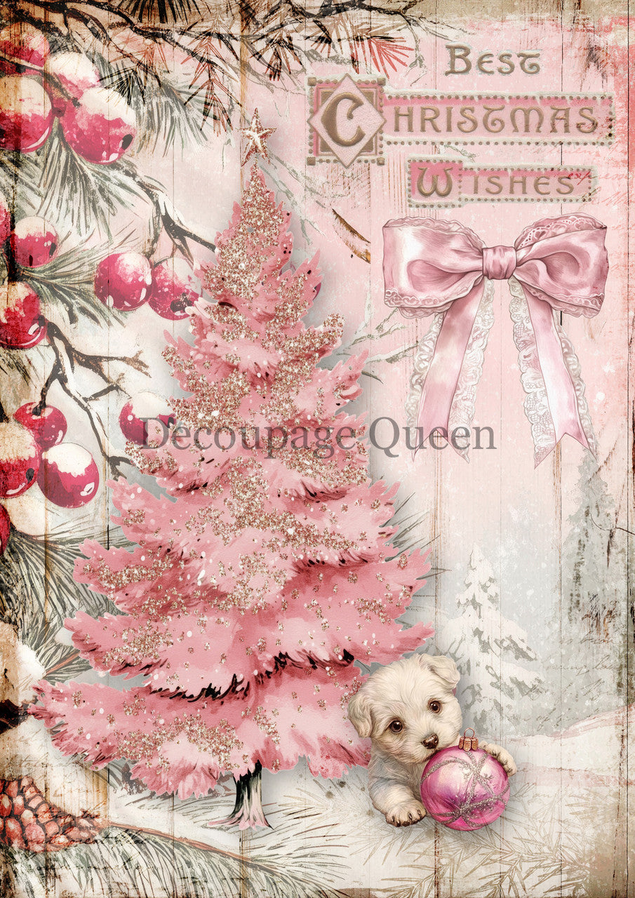 Decoupage Queen - Summer 2025 Pink Christmas in July - Best Christmas Wish A4 & A3