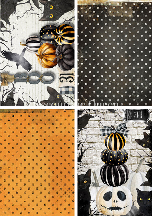 Decoupage Queen - Orange and Black Four Pack Rice Paper A4, A3