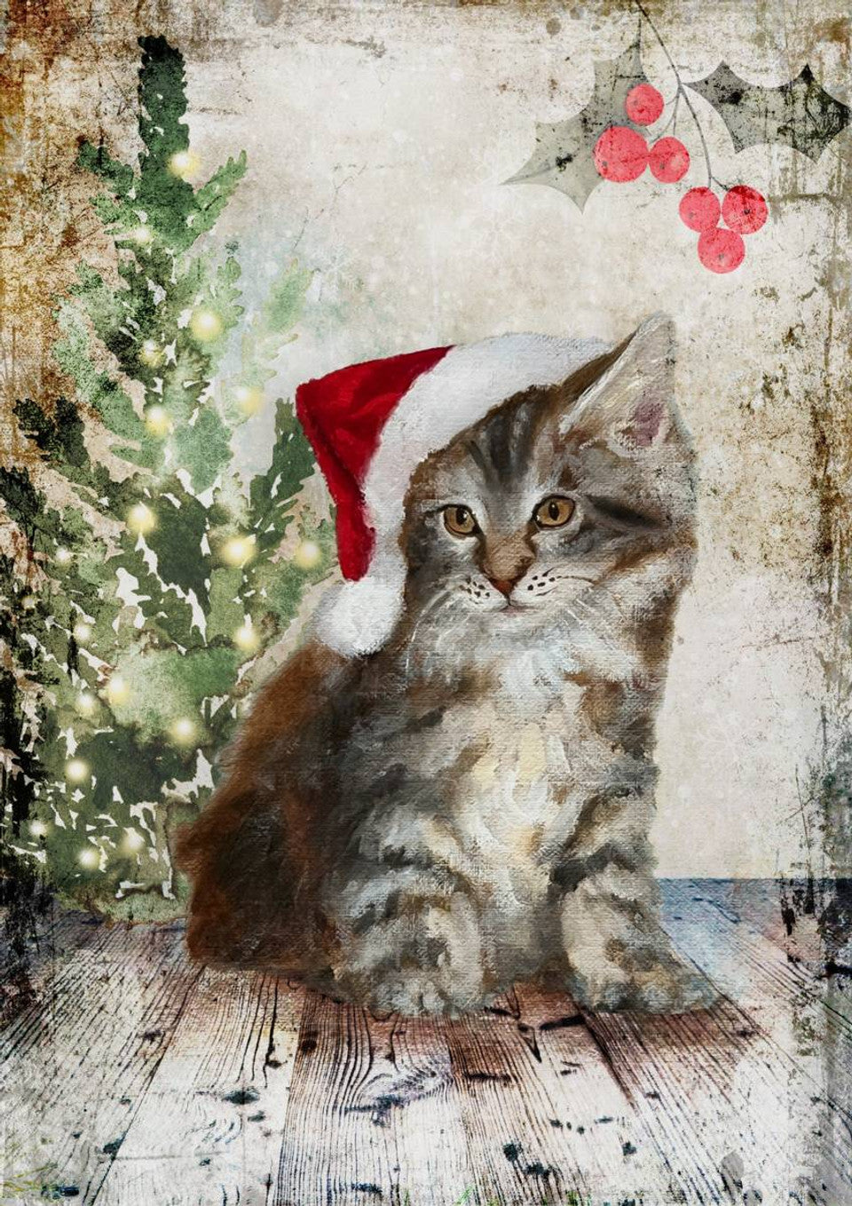 Decoupage Queen - Teresa Rene Art - Fluffy Christmas Cat A4&A3