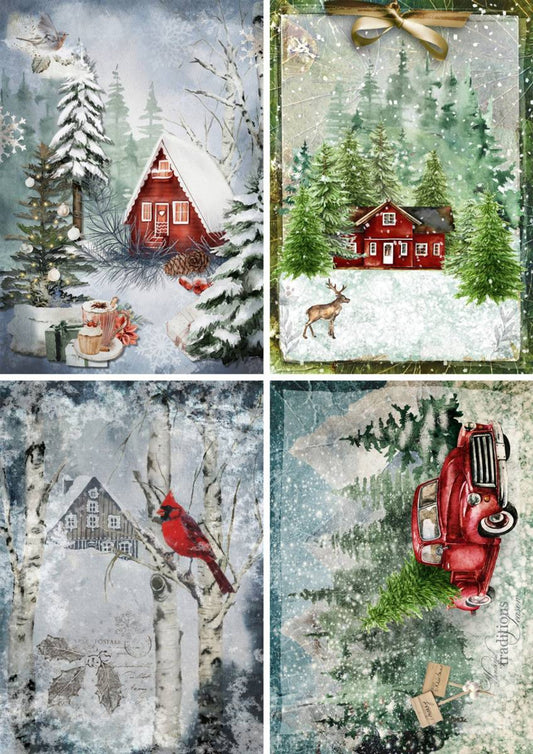 Decoupage Queen - Christmas pops of Red Four Pack A4