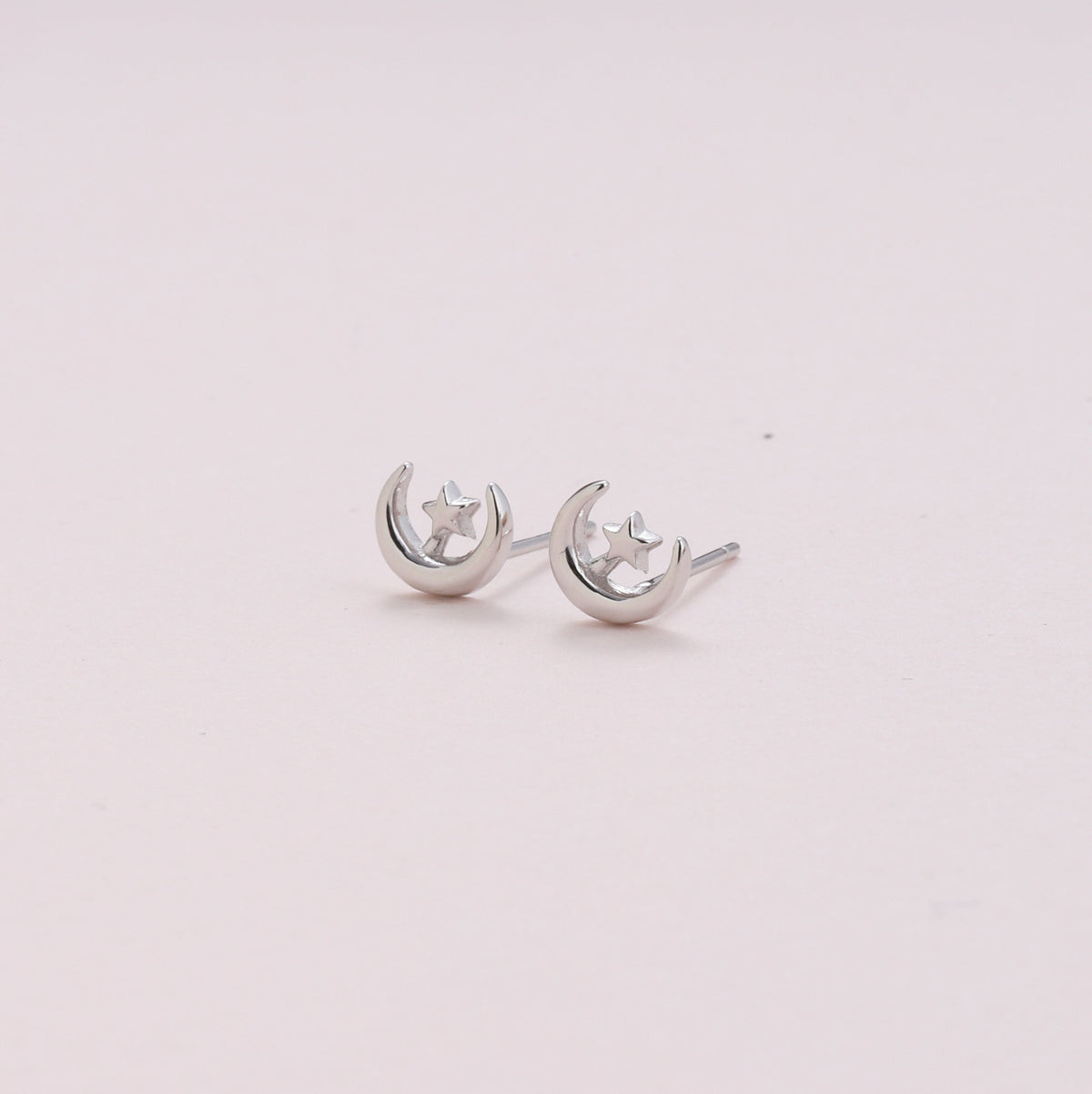 Love You Crescent Moon and Star Earring Silver