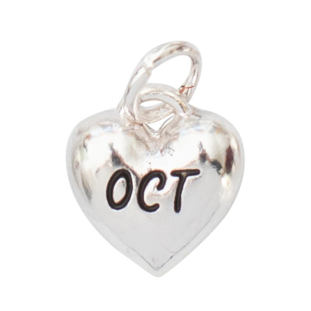 Birth Month Engraved Silver Heart Charm
