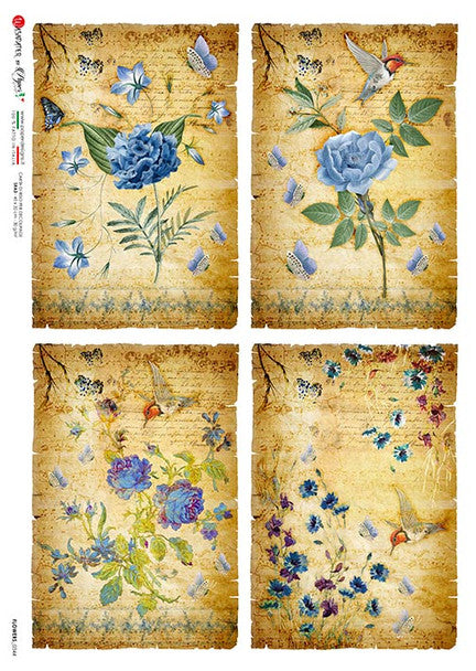 Paper Designs - Four Blue Flowers A4 Rice Paper