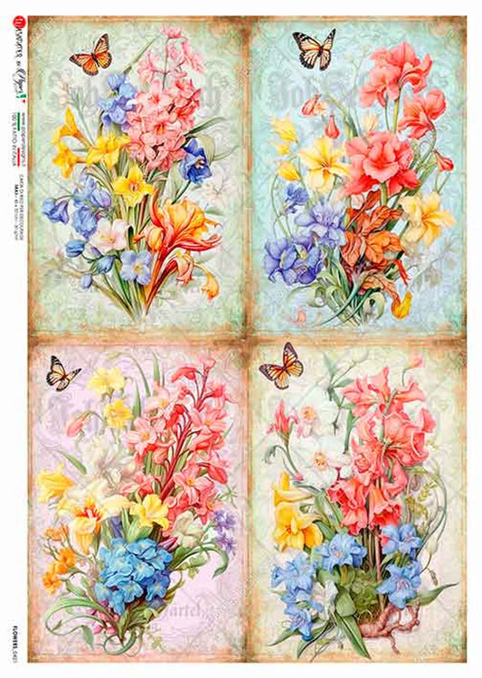 Paper Designs : Spring Wildflower Bundle 4 Pack Rice Paper A4