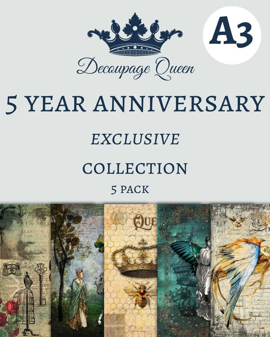 Decoupage Queen - 5 Year Anniversary 5 Pack Rice Paper A3, A4