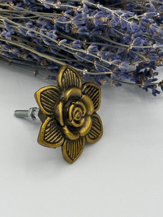 Golden Rose Flower Metal Cabinet Knob