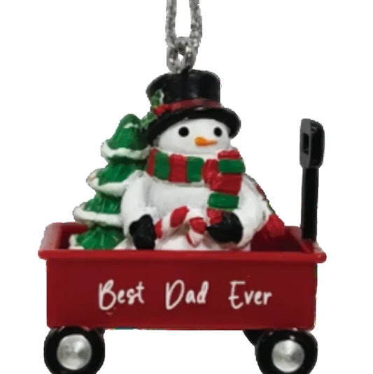 BEST DAD EVER WAGON ORNAMANET W/SNOWMAN