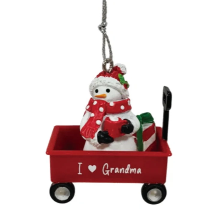 SNOWMAN WAGON GRANDMA  ORNAMENT